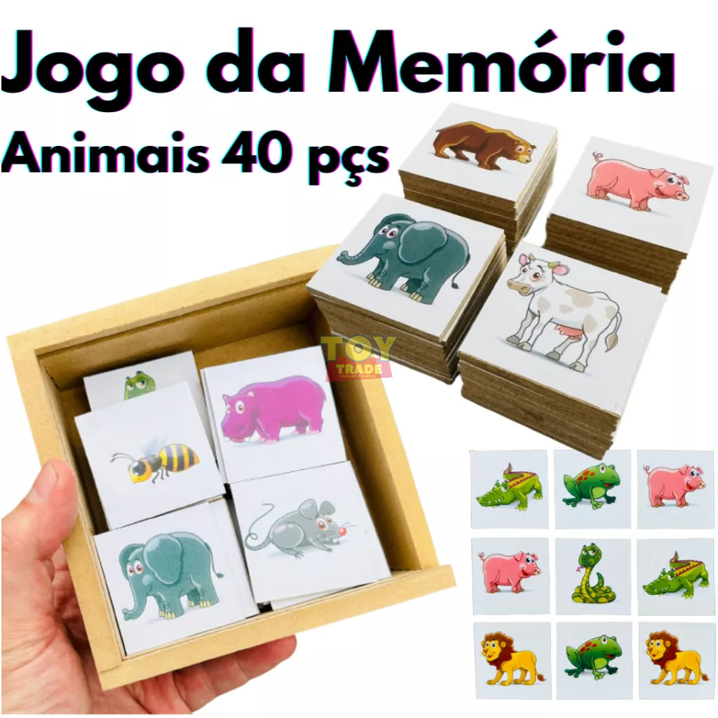 Jogo da Memória Animais com 40 peças Brinquedo Educativo