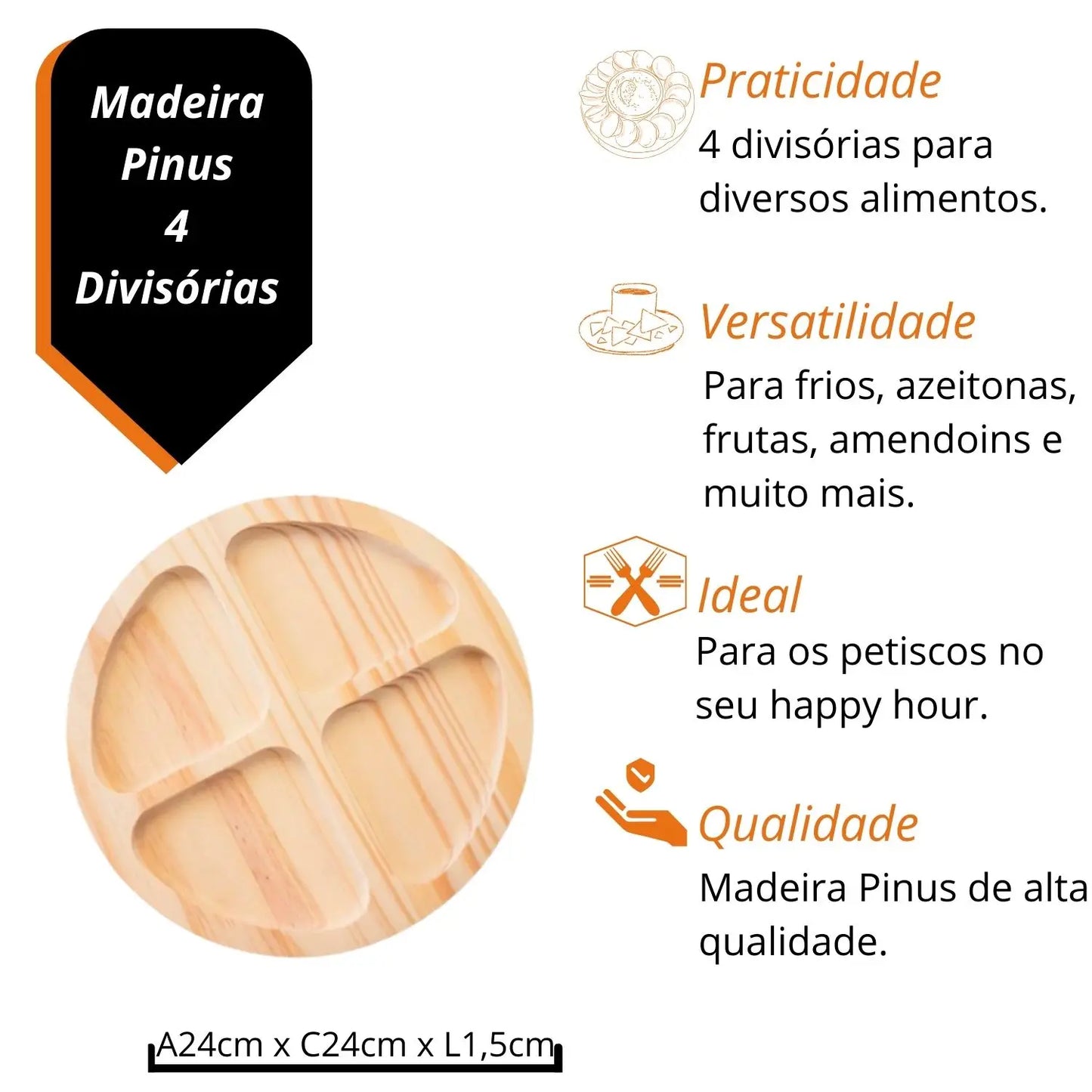 Petisqueira com 4 divisórias de madeira