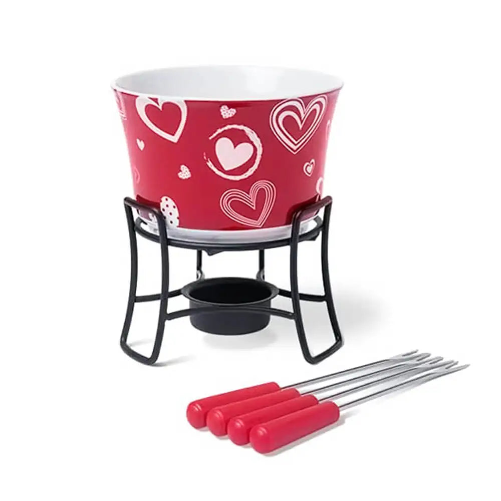 Kit Fondue Cerâmica 6 Peças Vermelho Love