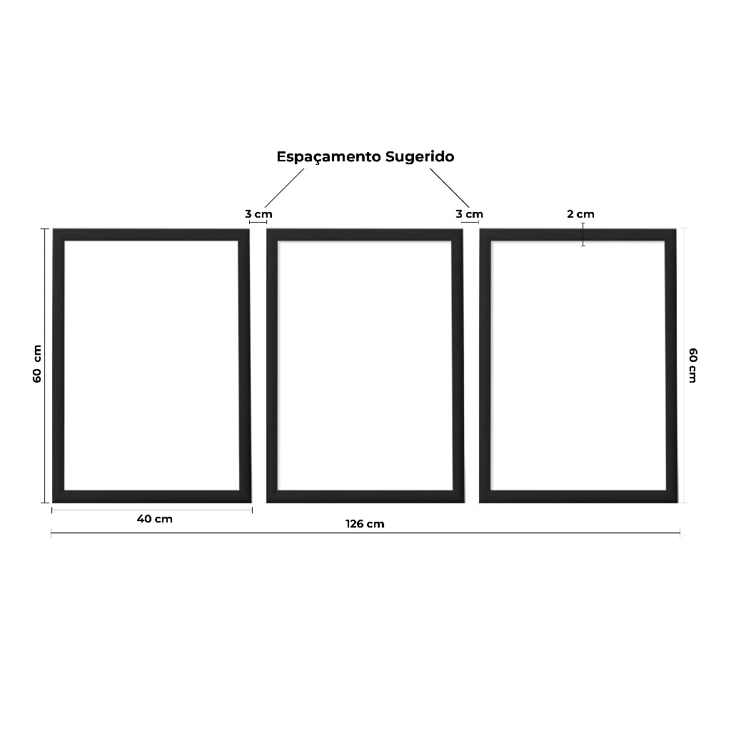 Kit 3 Quadros Decorativos Folhagem Dourada