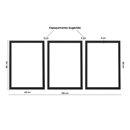 Kit 3 Quadros Decorativos Folhagem Dourada