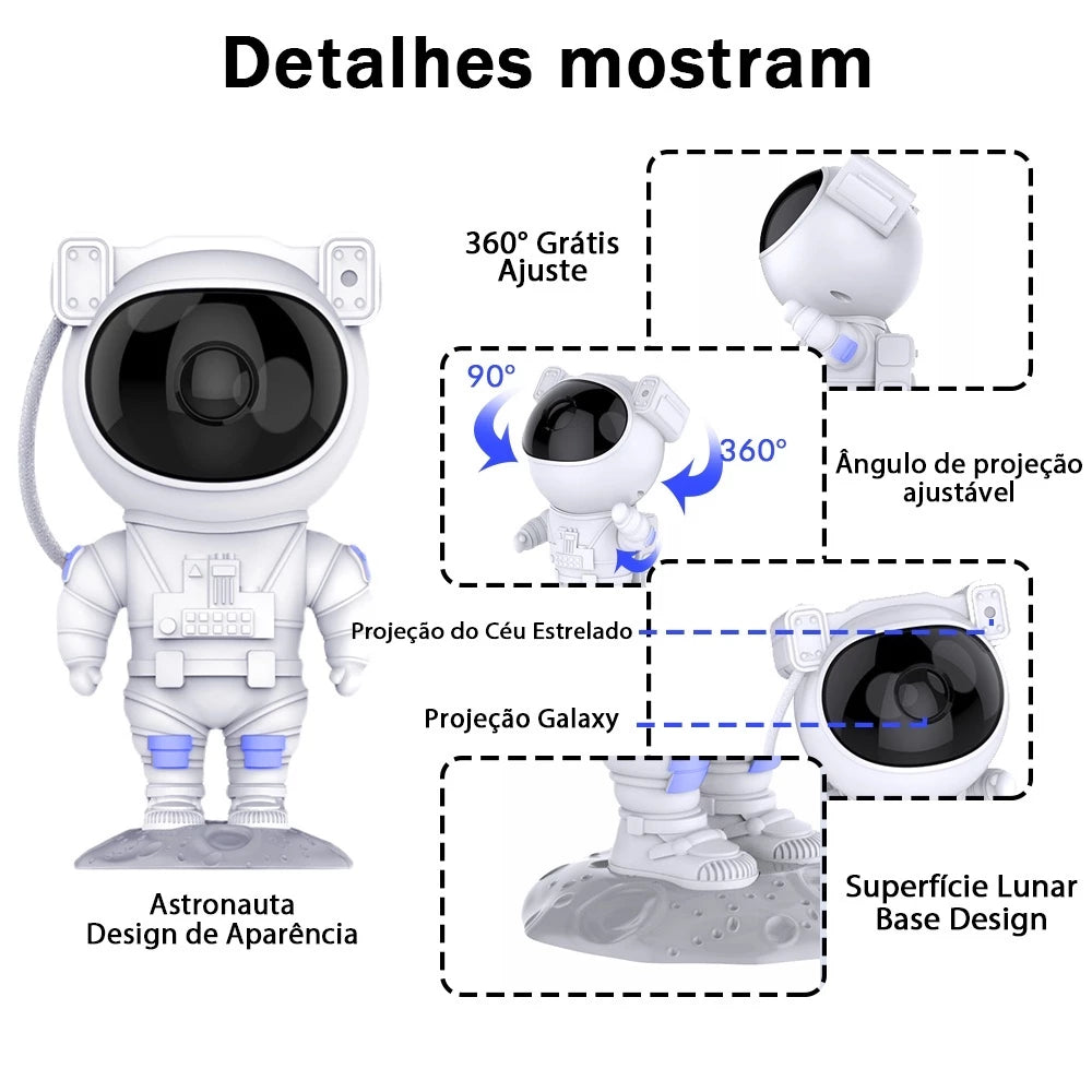 Projetor de luz estrelada com bluetooth de astronauta